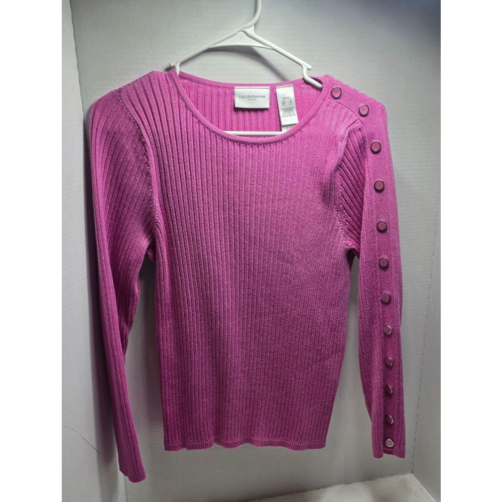 Women's Liz Claiborne Petite Pink Ribbed Crew Neck Sweater LP - Picture 1 of 7